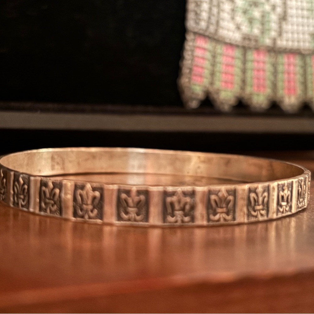 Vintage DaneCraft Fleur de Lis Sterling Silver Bangle Bracelet